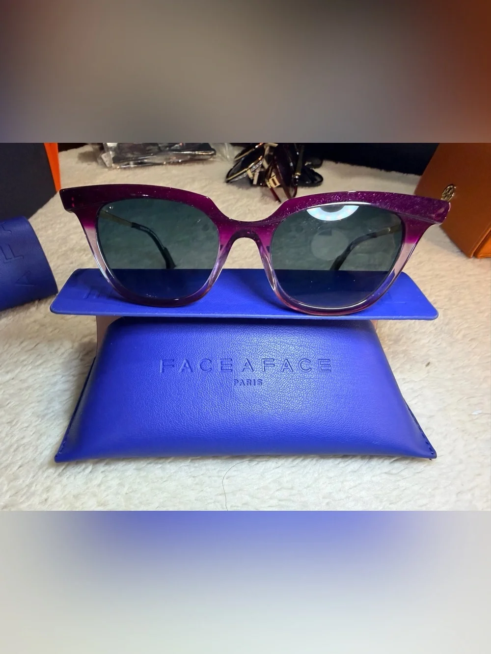 58. NEW FACE A FACE Gradient Pink-Red Cat-Eye Sunglasses with Blue Lenses